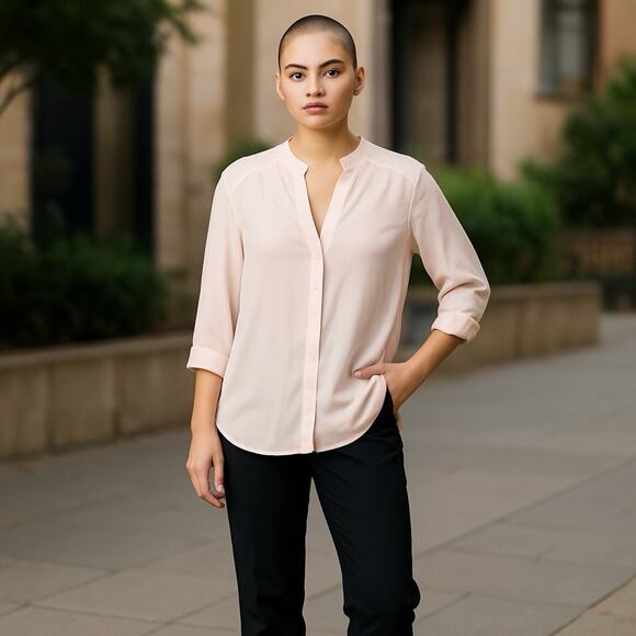 Banana Republic Blouse Woman’s Sz M Pink Blouse Sheer Long Sleeve Button Up - Picture 1 of 7